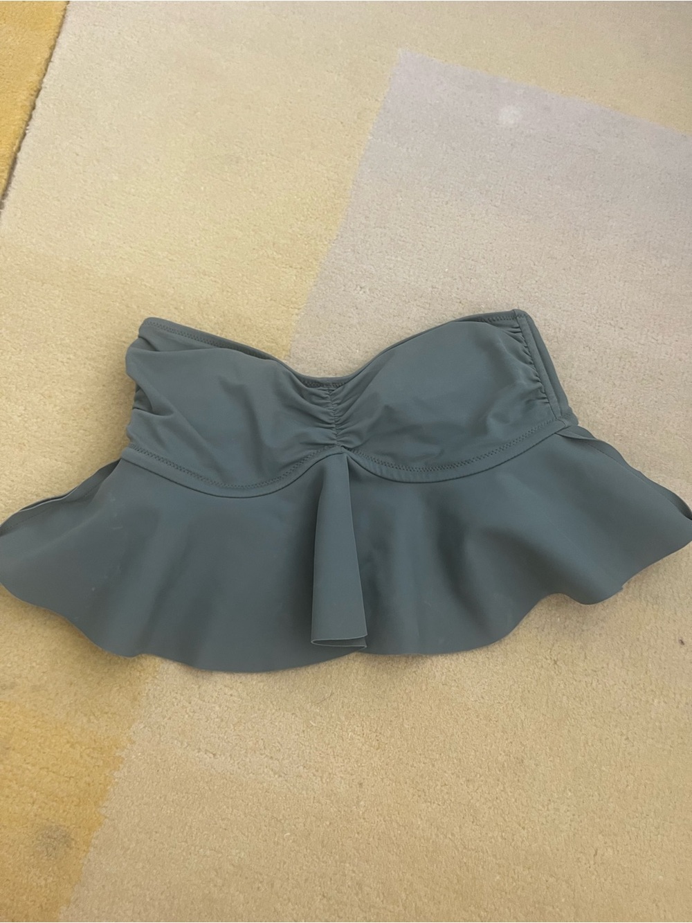 Molly Strapless Ruffle Swim Top in Slate Green